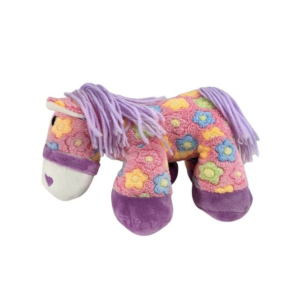 Dan Dee 13" Precious Plush Rainbow Colored Floral Horse Pony w/Yarn Mane/Tail - Picture 2 of 8